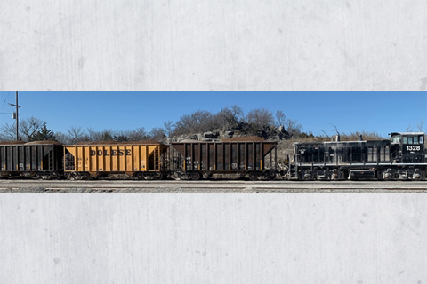 A locomotive owned by Dolese pushes railroad cars loaded with stones and aggregate mined at Richards Spur to a staging point near the entrance to the company’s quarry north of Lawton-Fort Sill. The Union Pacific Railroad serves Richards Spur.  Ledger photo by Mike W. Ray
