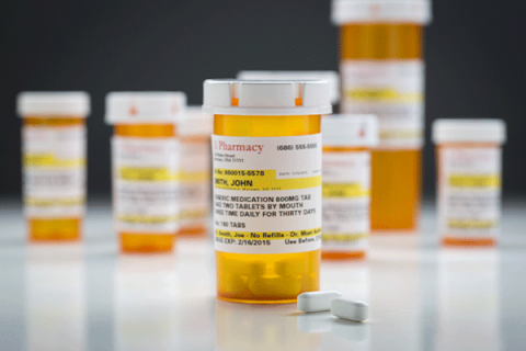 Many prescription drug bottles