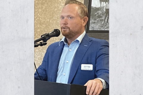 Hilliary Communications managing partner Dustin Hilliary addresses the audience during a press conference Tuesday at the Hilton Garden Inn Lawton-Fort Sill. The company announced that it has been approved to provide high-speed internet at Fort Sill. | Eric Swanson/Ledger Photo