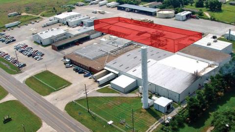 The superimposed red area shows where expansion of the BrucePac food processing plant in Durant will occur.  Photo provided