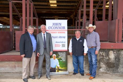 Oklahoma Attorney General  John O’Connor receives endorsements from Oklahoma Farm Bureau, Oklahoma Cattlemen’s Association and American Farmers and Ranchers Tuesday at Oklahoma City Stockyards.