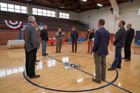Republican candidates gather inside gymnasium at Kingfisher Heritage School before a GOP reception and forum June 9. Christopher Bryan/For Southwest Ledger