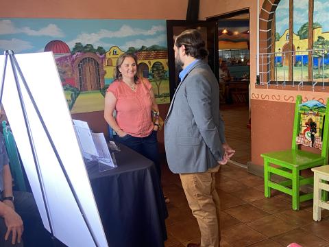 From the left, Kim Yates, the wife of Crowe and Dunlevy attorney Randall Yates, chats with attorney Greg Buzzard during a meet-and-greet event Saturday at Los Tres Amigos Mexican Restaurant in Lawton. Crowe and Dunlevy, which is hoping to become the Comanche Nation’s next tribal attorney, hosted the event ahead of the June 11 runoff election to choose a new tribal attorney.  Eric Swanson/Staff photo