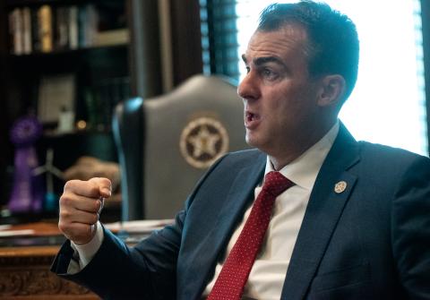 Gov. Kevin Stitt in his Oklahoma City office. Ledger File