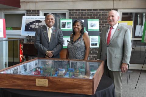 From the left, Lawton City Councilman Allan Hampton, Councilwoman Onreka Johnson and Mayor Stan Booker are shown with an exhibit commemorating Tulsa’s Greenwood District. Photo courtesy City of Lawton