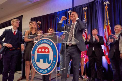 Republican Gov. Kevin Stitt overcame millions of dollars in dark money, a well-organized opponent and united opposition by the five largest tribal nations in the state to win reelection Nov. 8. (Photo by Chris Martin/Southwest Ledger)