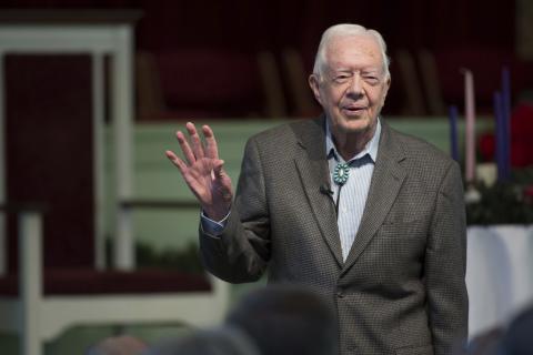 Former President Jimmy Carter teaches during Sunday School class at Maranatha Baptist Church in his hometown, Sunday, Dec. 13, 2015, in Plains, Ga.  The Carter Center says Carter has entered home hospice care, Saturday, Feb. 18, 2023. The foundation created by the 98-year-old former president says that after a series of short hospital stays, Carter “decided to spend his remaining time at home with his family and receive hospice care instead of additional medical intervention.” BRANDEN CAMP | AP PHOTO