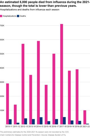 Hospitalizations and deaths from influenza each season