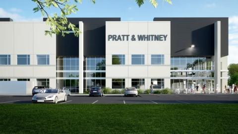 This is an architectural rendering of Pratt & Whitney’s planned new center in Oklahoma City, which will serve as a hub for repairing military aircraft engines. PRATT & WHITNEY