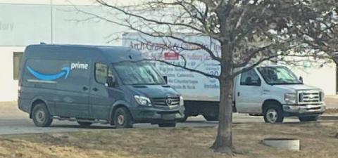 Marked as an Amazon delivery van, this Mercedes-Benz Sprinter was used in an alleged “black market” marijuana distribution operation. FROM COURT AFFIDAVIT