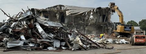 The 57-year-old Lawton police station comes tumbling down on May 23. KYLETTA RAY | SOUTHWEST LEDGER