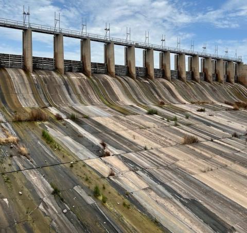 The Lawton Water Authority will spend $26 million to repair the damaged concrete spillway and apron at Lake Ellsworth. The 363-foot-long spillway was damaged when heavy rains in 2015 forced the city to open the floodgates to release runoff water that otherwise would have topped the dam. Besides repairs to the spillway, cracks will be sealed, and a reinforced concrete slab will be poured over the apron. DAVID B. HALE | SOUTHWEST LEDGER
