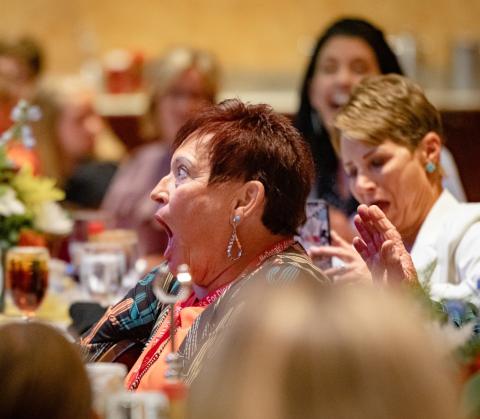 Peggy Castleberry is visibly stunned when Oklahoma CattleWomen announced her as this year’s recipient of the “CattleWoman of the Year” award. OKLAHOMA CATTLEWOMEN