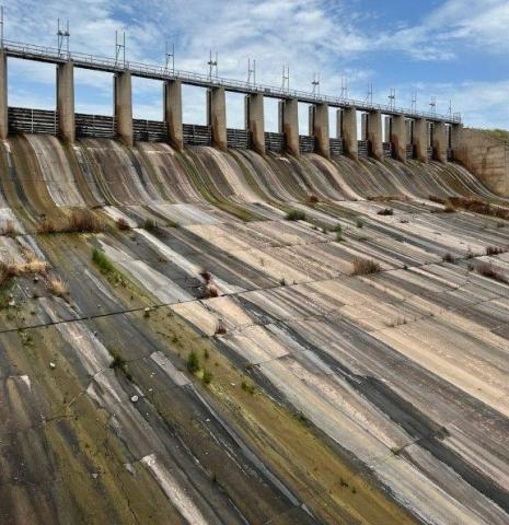 The Lawton Water Authority will advertise for bids on a multimillion-dollar project to repair the damaged concrete spillway and apron at Lake Ellsworth.  David B. Hale |  Southwest Ledger