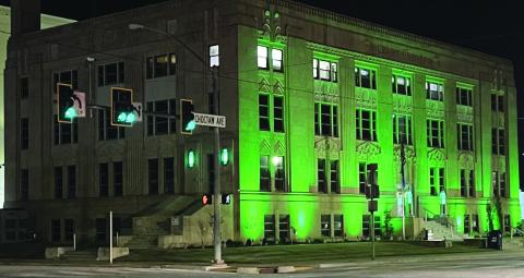 The Grady County Courthouse was illuminated in green Nov. 4-11 in observance of Operation Greenlight, a new national initiative to express support for military veterans and to raise awareness about the challenges many of them face. Studies indicate that 44% to 72% of service members experience high levels of stress during their transition from military to civilian life. “Grady County appreciates the sacrifices of our United States military personnel and believes” they should receive specific recognition, th