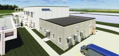 Freese & Nichols This is an artistic rendering of the administration and filter building that will be constructed at Chickasha’s new water treatment plant.