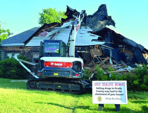 This dilapidated house at 1328 S. 10th St. in Chickasha was deemed a public nuisance and demolished last week in a joint effort between the Grady County Sheriff’s Office and the City of Chickasha. Grady County Sheriff’s Office