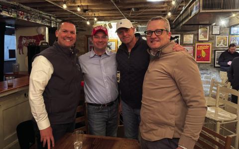Kyletta Ray | Southwest Ledger Anthony Moore, Kyle Hilbert, Josh West and Mark Lawson, members of the Oklahoma House of Representatives, attending the Mullin/Bice Inauguration Watch Party held at Hill Country BBQ in Washington, D.C. on Monday, January 20, 2025.