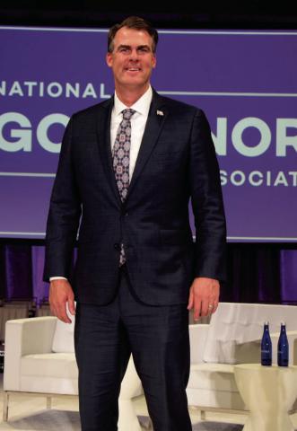 Jenna Lowrance | Southwest Ledger Oklahoma Governor Kevin Stitt prepares to speak at the National Governors Association Summer Meeting in Oklahoma City.