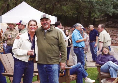 Kyletta Ray | Southwest Ledger Former state Rep. Don Armes, seen visiting with U.S. Senator Markwayne Mullin’s wife Christie at Mullin’s 2025 Dove Hunt on Sept. 5 at Quartz Mountain Lodge near Granite.