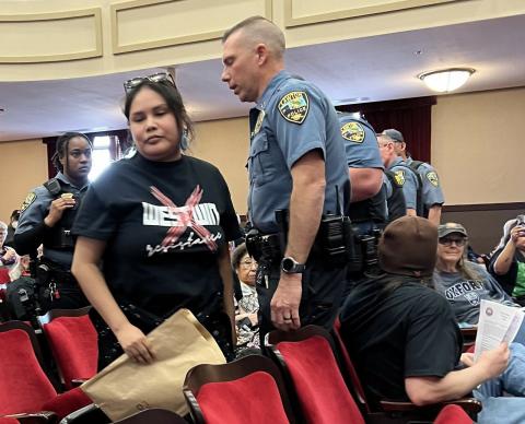 This is the last of three women whose protest against the Westwin Elements project in Lawton disrupted the Lawton City Council meeting Tuesday afternoon. Mike W. Ray | Southwest Ledger