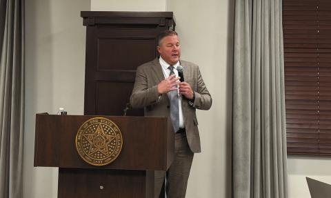 Kyletta Ray | Southwest Ledger Oklahoma Senate President Pro Tempore Lonnie Paxton (R - Tuttle) speaks to a room of reporters during the Oklahoma Press Association’s Legislative Summit. Among topics explored in the discussion were tax cuts, education and spending.