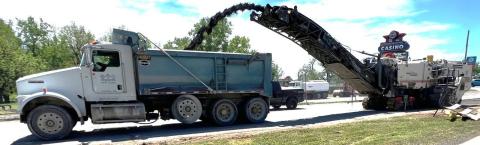Old asphalt on East Gore Boulevard, just east of Interstate 44 and extending east for a mile to Flower Mound Road, is milled off April 16. The work is part of the City of Lawton’s “On Target, On Time” Citywide Pavement Rehabilitation Project. Mike W. Ray | Southwest Ledger