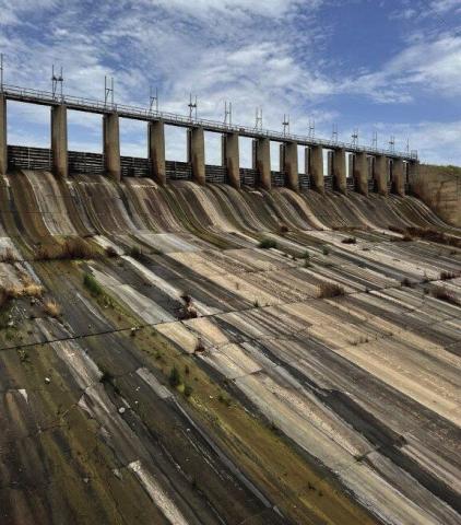 The Lawton Water Authority will spend $46 million to repair the damaged concrete spillway at Lake Ellsworth, shown here on July 19, 2023. The 363-foot-long spillway was damaged when torrential rains in 2015 forced the city to open the floodgates to release runoff water that otherwise would have topped the dam. David B. Hale | Southwest Ledger