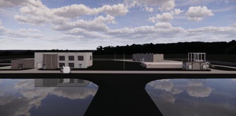 This is an artistic rendering of the administration and filter building, clearwell pump station, and the electrical building at Chickasha’s new 6 mgd water treatment plant. The project is expected to go out for construction bids in August. Freese &amp; Nichols