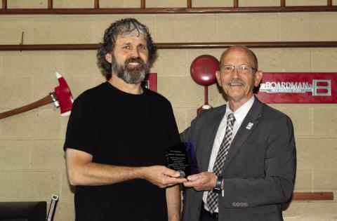 From the left, Assistant Fire Chief Kevn Hammack is shown with Duncan City Manager Chris Deal. City officials congratulated Hammack on his retirement at a May 21 farewell event at Central Fire Station. City of Duncan