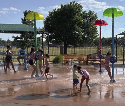 The splash pad in Elmer Thomas Park 