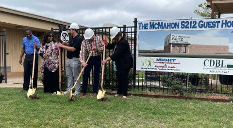 People participate in the May 2 groundbreaking ceremony for the McMahon S12 Guest House, located on the Might Community Development and Resource Center campus in Lawton. Spencer Brown
