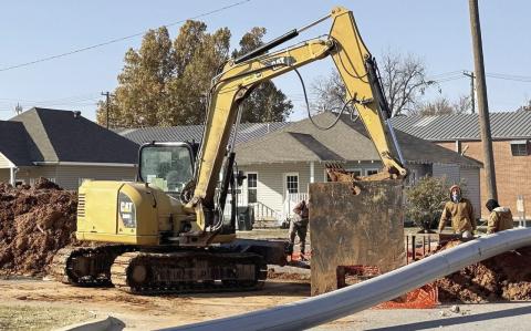 Curtis W. Awbrey | Southwest Ledger Construction of a new 12-inch diameter sanitary sewer line in Chickasha on Colorado Avenue between Fourth and Fifth streets is underway on Epworth United Methodist Church property. The new line will replace a broken clay pipe. The City Council awarded a $164,497 contract on the project to Leetech Services from Tuscola, Texas.